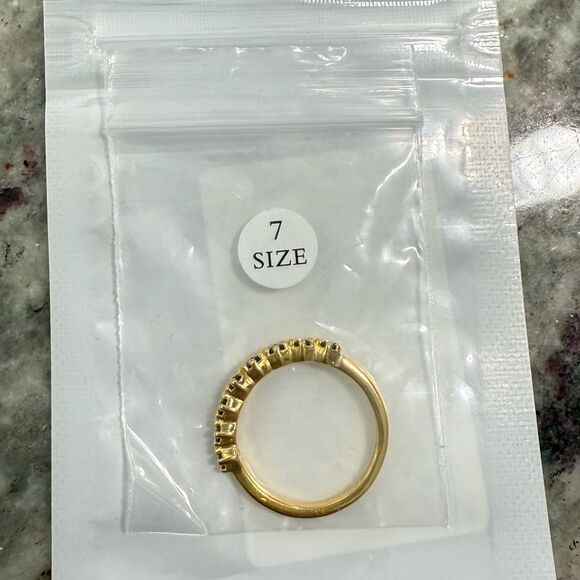 NEW Generic Blue Sapphire Half Eternity Band Yellow Gold Plated Ring - Picture 2 of 3